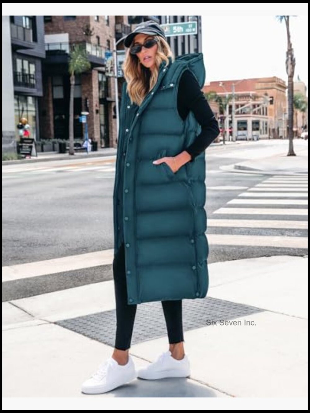 Long Puffer Vest Women Quilted Hooded Button Down Zip Up Sleeveless Outerwear - Picture 5 of 7